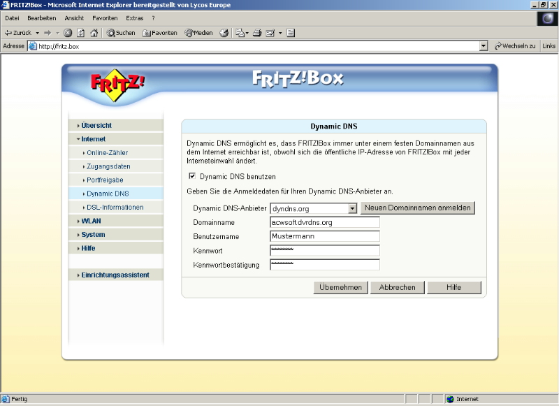 Dyndns - Konfiguration Fritz! Box ALTE Firmware