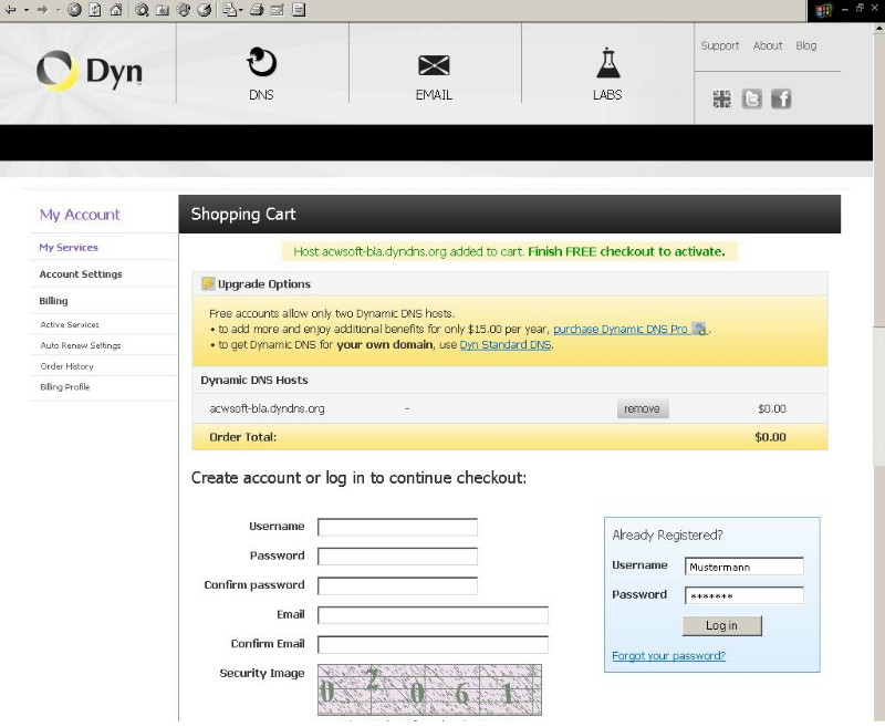 Dyndns - Anmeldung